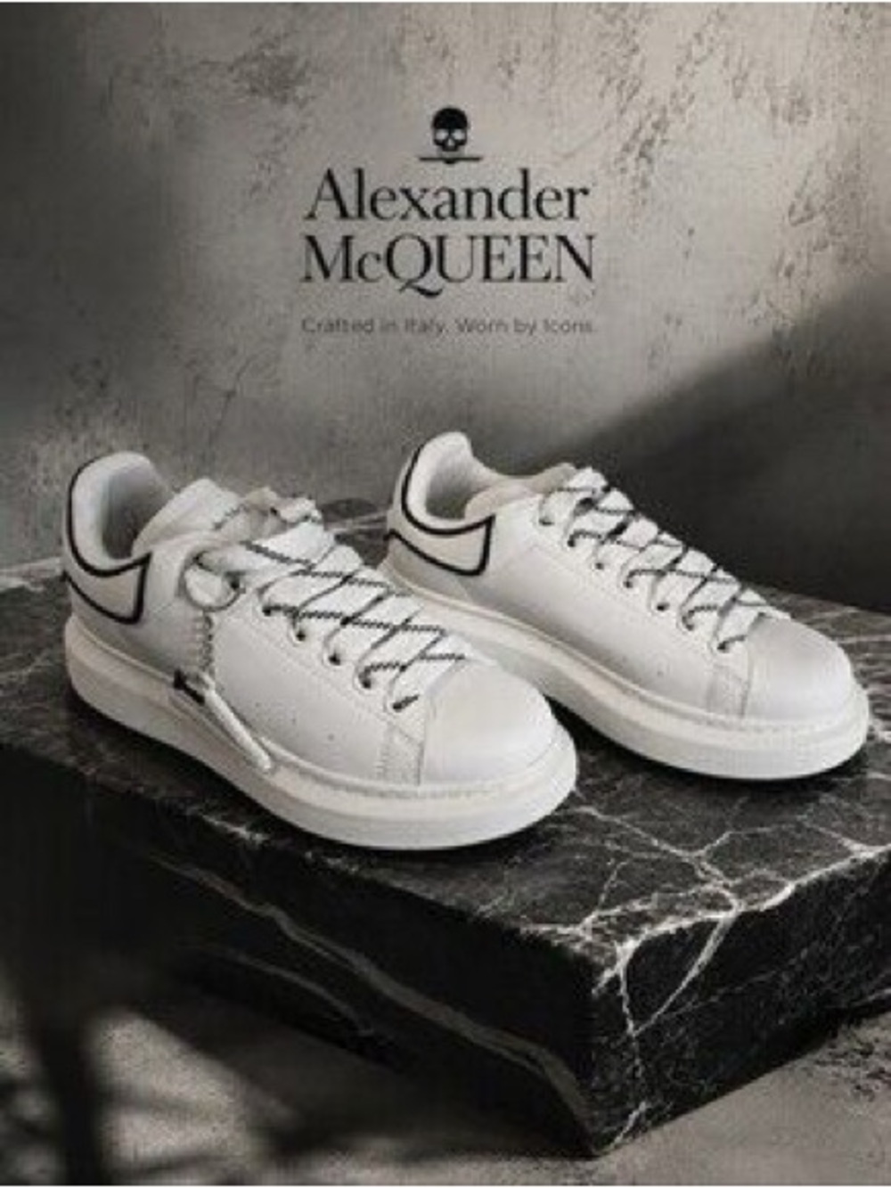 Alexander McQueen White Leather Sneakers with Black Trim